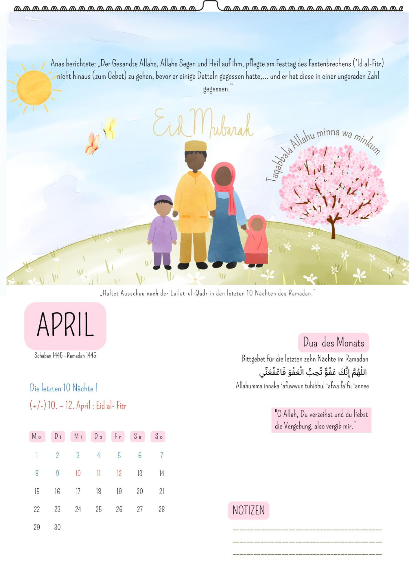Kinderkalender 2024: Jeden Monat eine Dua und islamische Feiertage